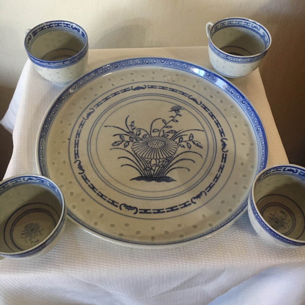 5 piece Tea Cups and Serving Plate Set